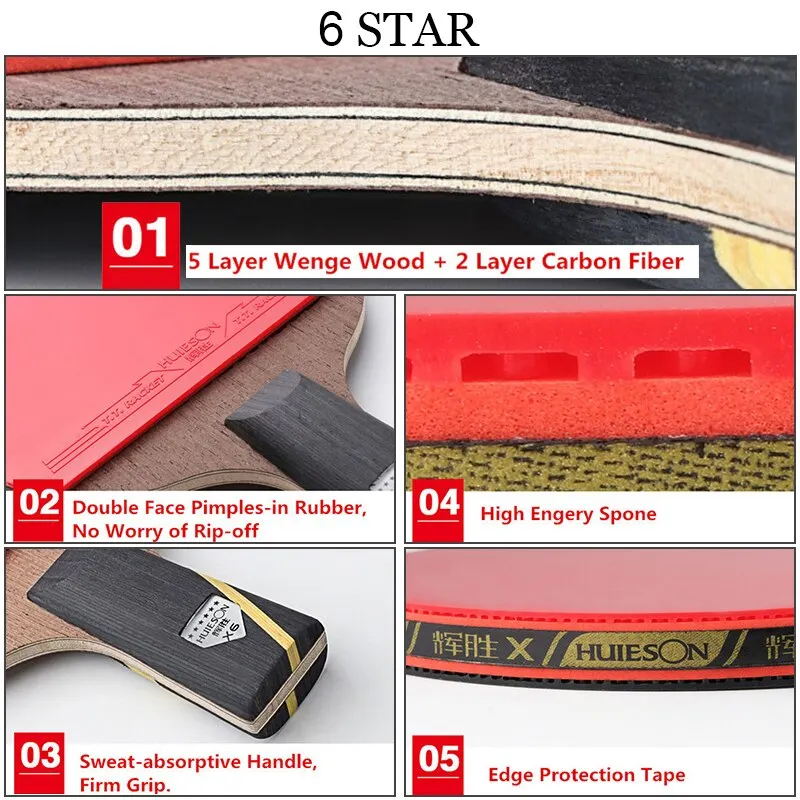 Table Tennis Racket 6 Star 2Pcs Carbon Table Tennis Set Super Powerful Ping Pong Raet Bat For Adult Club Training