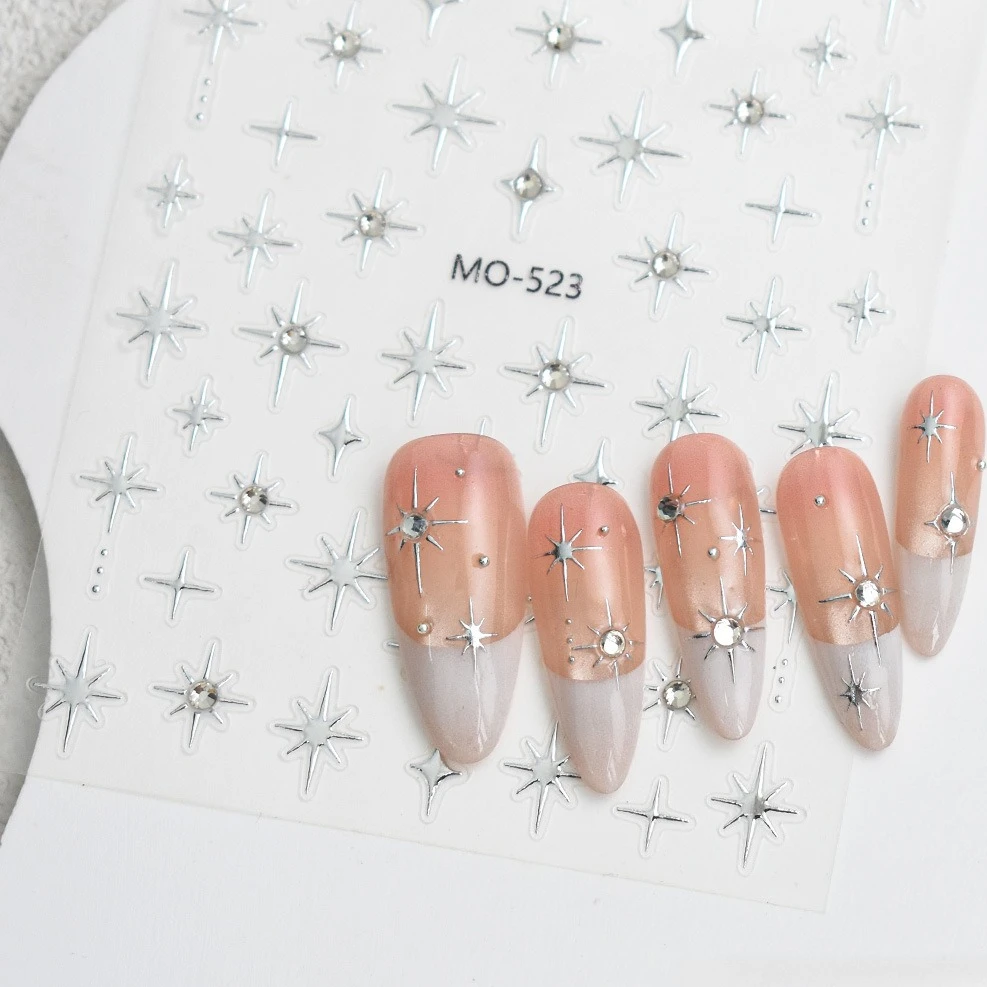 골드 실버 라인 아크 로맨틱 프렌치 실버 문 시험 Starburst 자기 접착제 네일 아트 장식 스티커 매니큐어 데칼