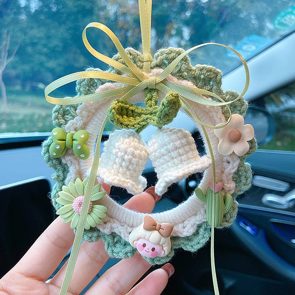 

Cute Lily of The Valley Crochet Plant Car Decorative Flowers Car Rearview Mirror Hanging Hanging Creative Decorative Gifts