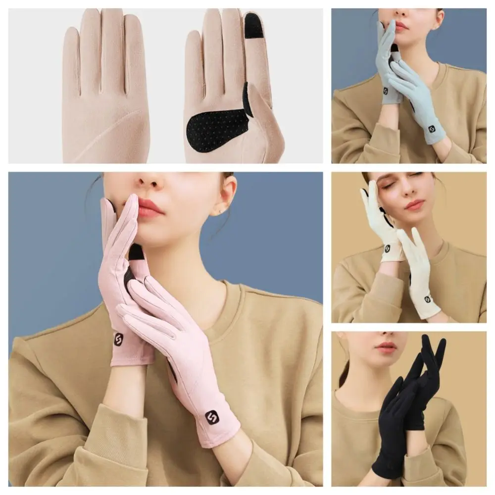 

Симпатичные женские перчатки с бантиком, осенне-зимние перчатки с закрытыми пальцами для сенсорного экрана, Нескользящие митенки для велоспорта