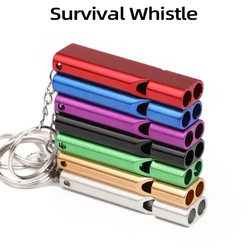 2/4Pcs Survival Whistle Soccer Outdoors High Decibel Portable Flat Aluminum Alloy Dual Frequency Wilderness Emergency Tools