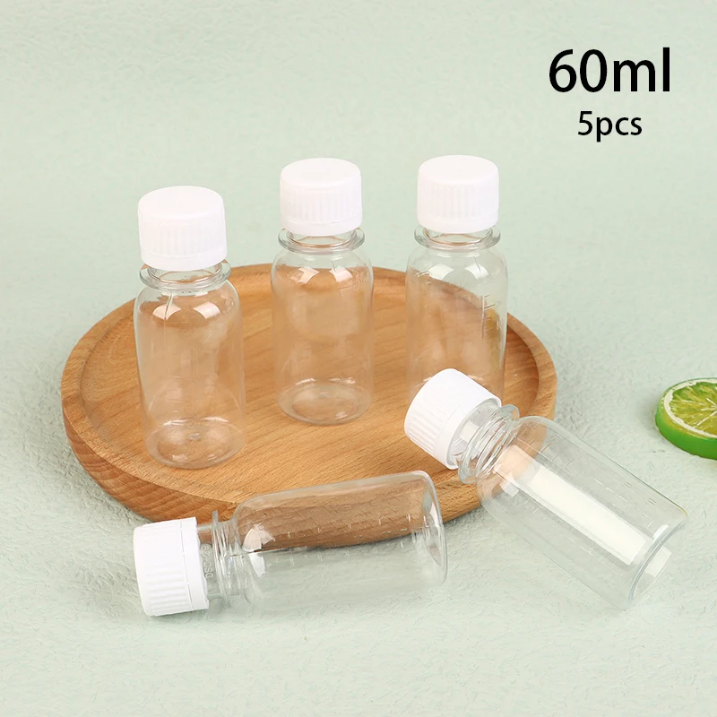 5Pcs 60ML Small Plastic Bottles Ginger Shot Bottles With Caps Mini Juice Reusable Liquid Bottle Container Leak Proof