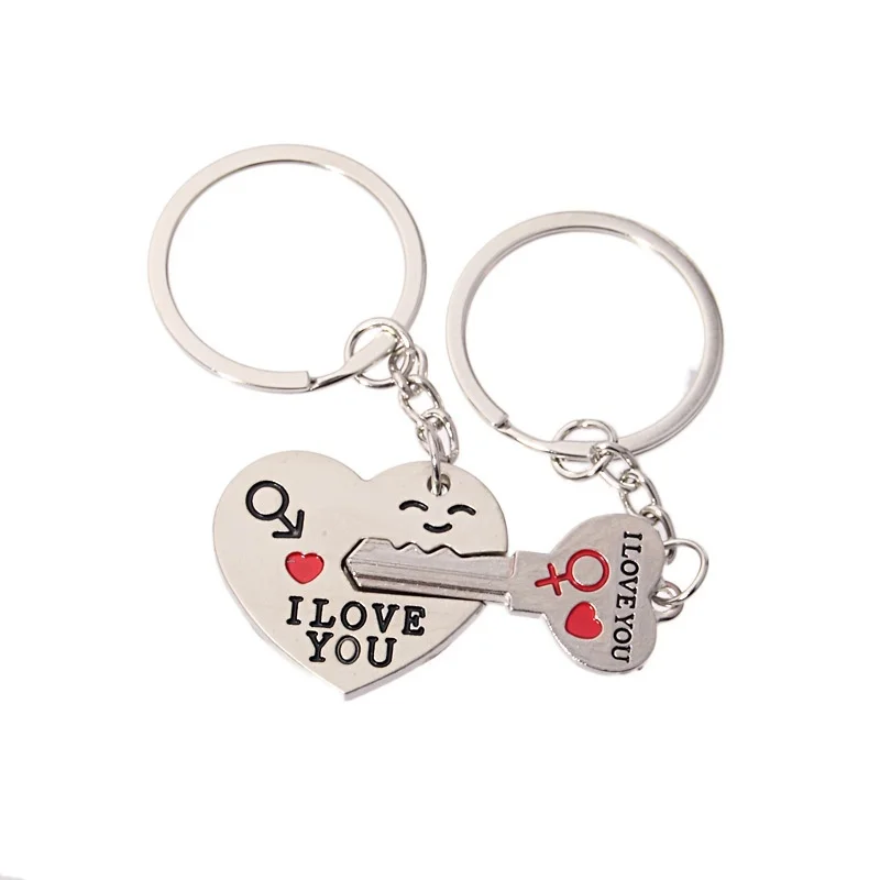 I Love You Heart Couple Key Chain,Cute Letter Printing Keychain, Key Chain for Women and Men, Creative Couple Keychain