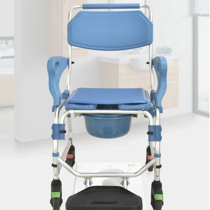 Aluminum Alloy Multi-Functional Commode Chair for Elderly, Non-Slip Armrests, Toilet Chair with Wheels, Bath Seat 4