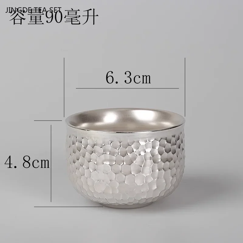 1PCS 80ml Hammer Patterned Gilded Silver Teacup Tea Tasting Ceramic Tea Set Anti Scalding and Thermal Insulation Master Cup