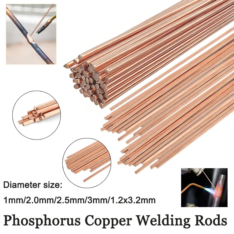 1-3mm Phosphor Coppers Welding Rods Round/Flat Electrode Welding Wire Soldering Rods For Brazing Repair Rod Tool 40/50cm Length