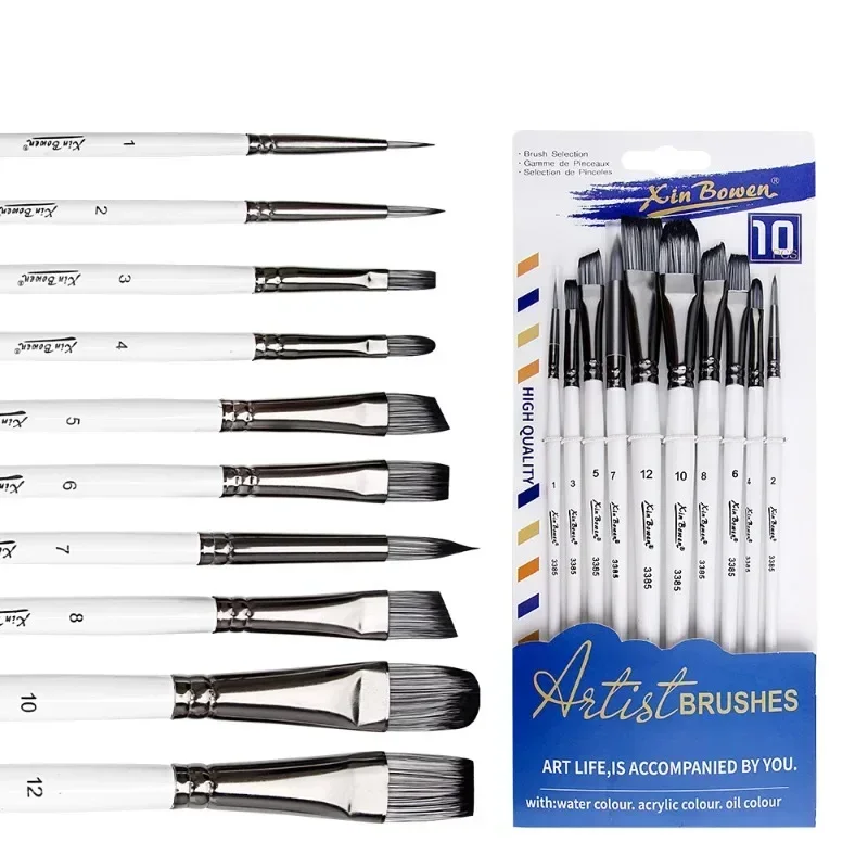 10Pcs Nylon Hair Painting Brushes Black Aluminum Tube Wood Rod Brush Set Acrylic Gouache Oil Watercolor Painting Drawing Brush 2