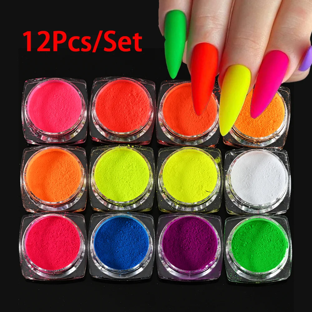 Neon Fluorescent Nail Art Powder 12-Colors/Set DIY Manicure Decor Glitter Dipping Dust
