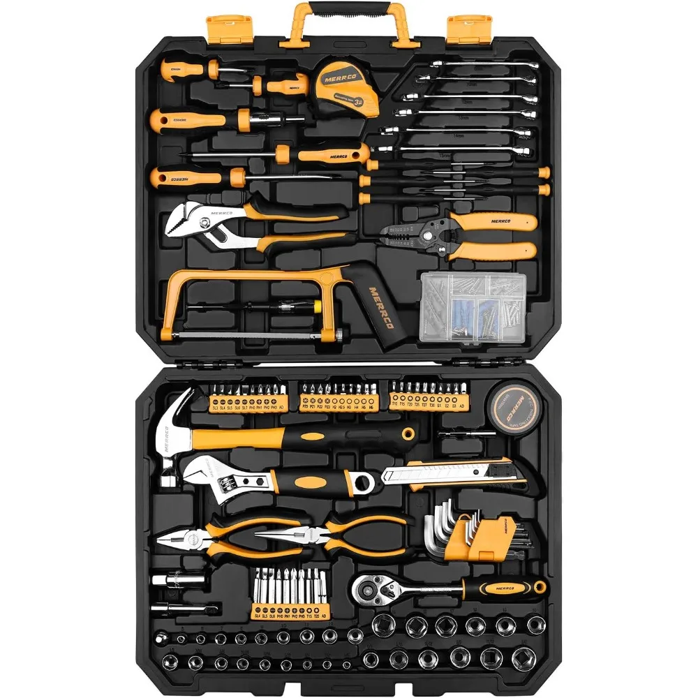 

Набор инструментов для домашнего ремонта, гаечный ключ, пластиковый ящик для инструментов с общим комплектом ручных инструментов, 198 шт.