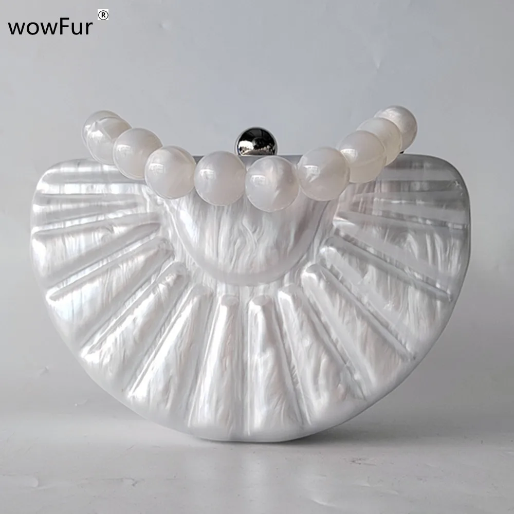 

Women Brand Half Moon Circular Barrel-Shaped Acrylic Box Day Clutch Purse Handbags Marble Mini Beach Summer Party Evening Bag