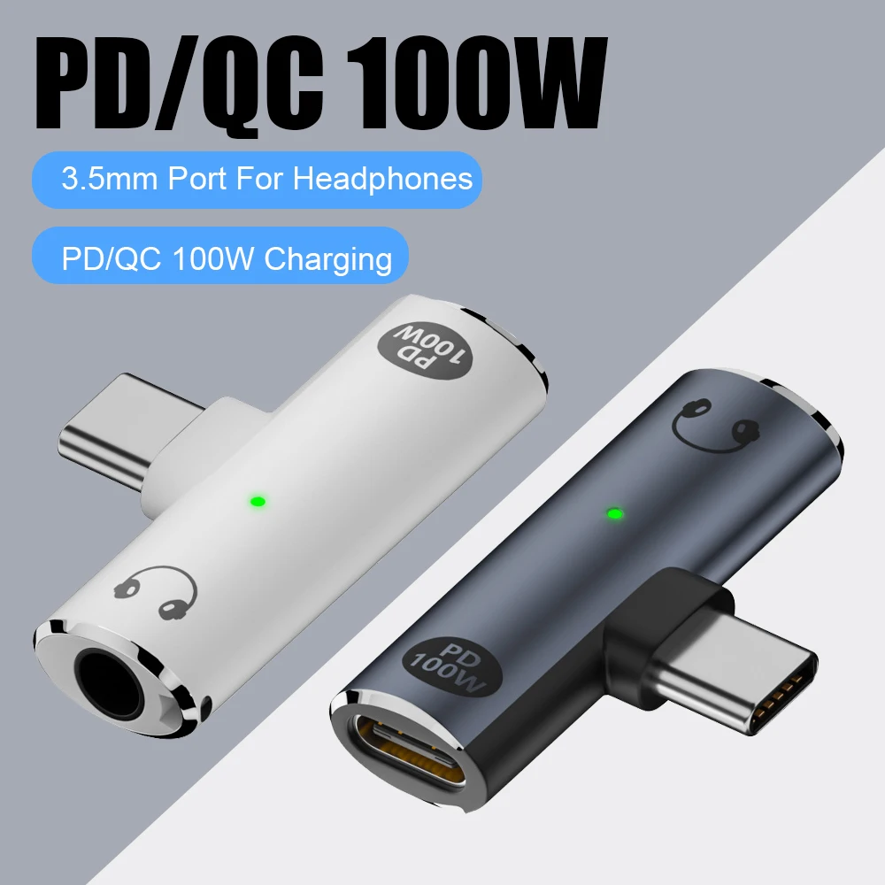 PD100W Type C to 3.5mm Audio Adapter 2 in 1 USB C to Headphone Jack Adapter USB C Charge Adapter Headphone Adapter for iPhone 16