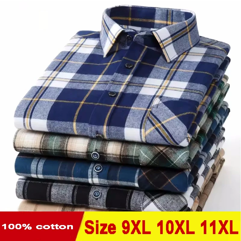 Oversized Fashion Flannel Plaid Men's Long Sleeve Cotton Shirt