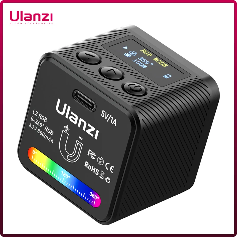 Ulanzi L2 RGB Mini COB Video Camera Light Dimmable 360 Full Color Light with Diffuser Honeycomb