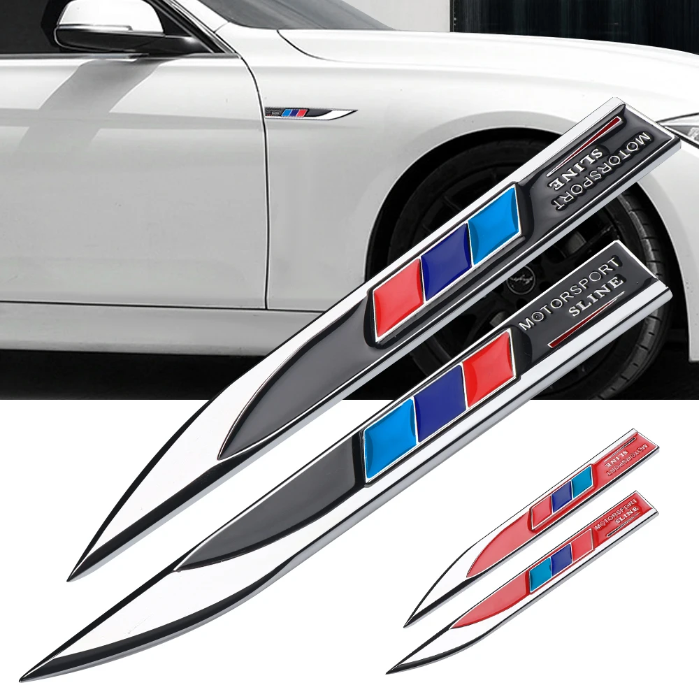 2Pcs Car 3D Metal Blade Side Fender Decorazione Badge Sticker Per Bmw M Performance X1 X3 X5 X6 F10 F20 F30 E36 E39 E46 E60 E90