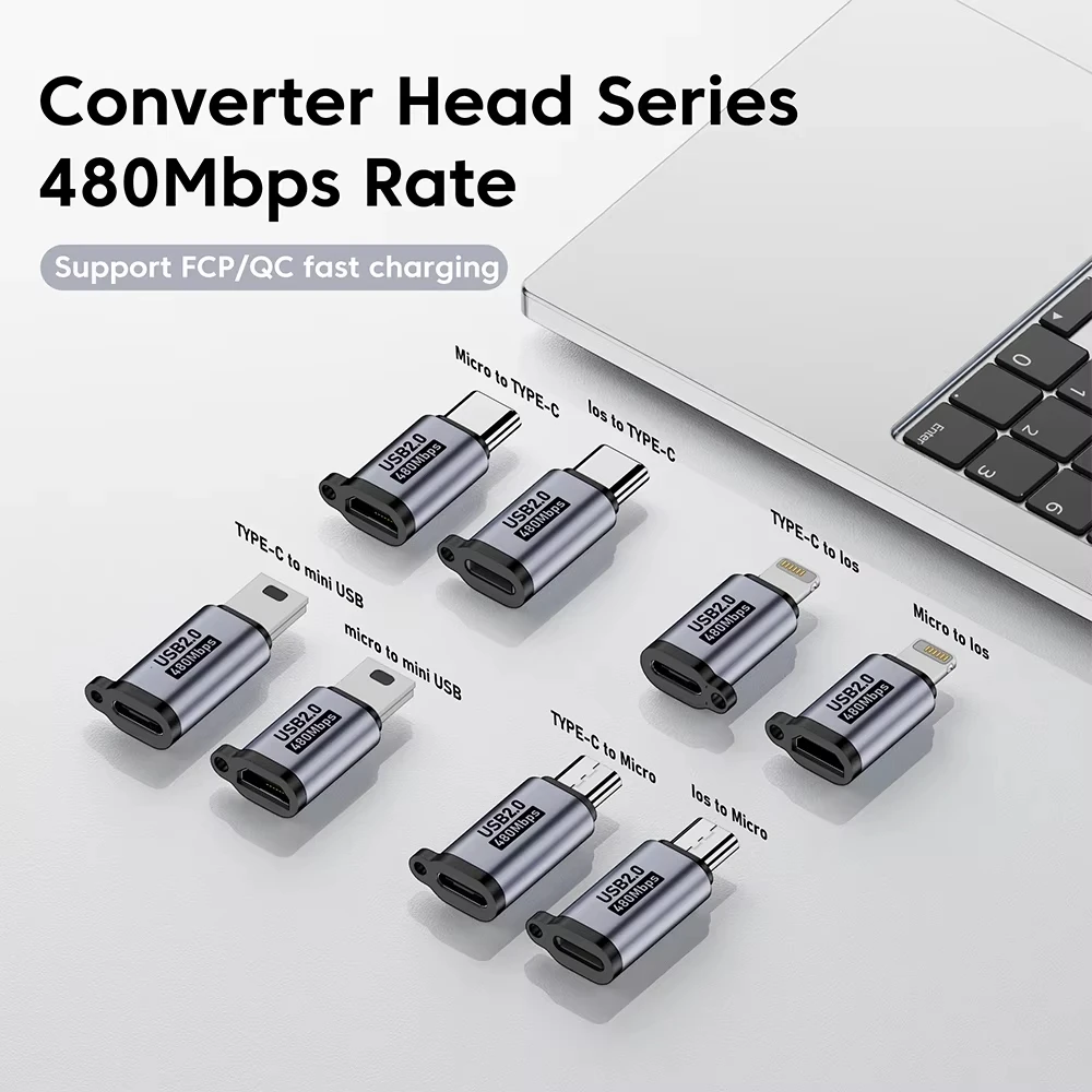 타입 C 여성형에서 미니 USB 남성형 어댑터 마이크로 USB에서 USB C 어댑터 480Mbps 데이터 전송 고속 충전 변환기 휴대폰용