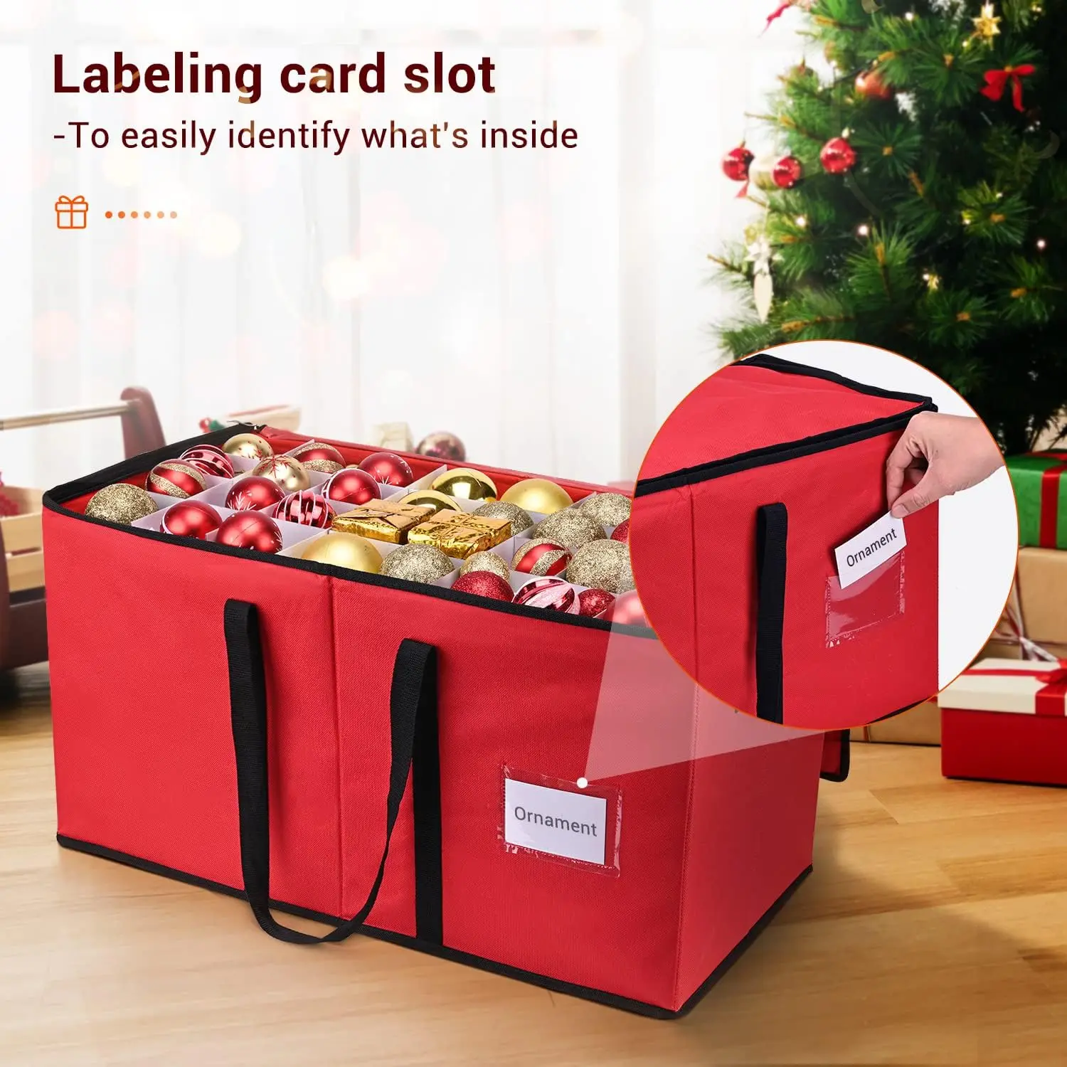 Christmas Ornament Storage Box, Xmas Decoration Organizer with Adjustable Dividers - Storage Container Keeps