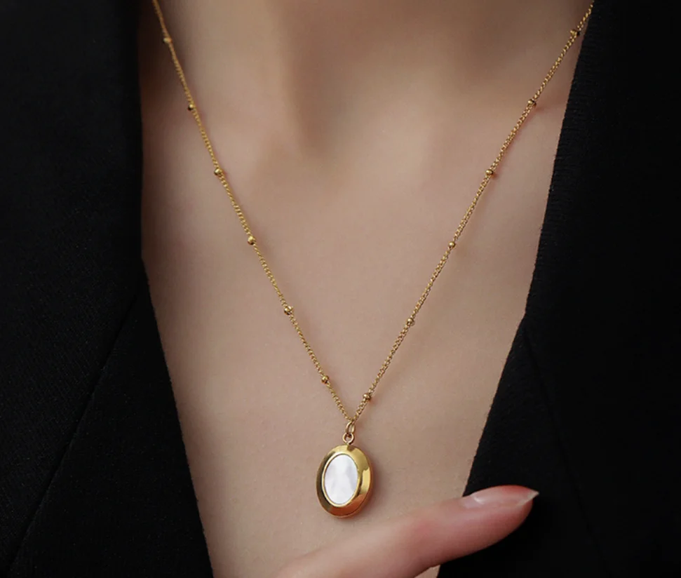 

Simple vintage Shell Pendant Chain gold plated titanium steel necklaces for women 2023 fashion jewelry