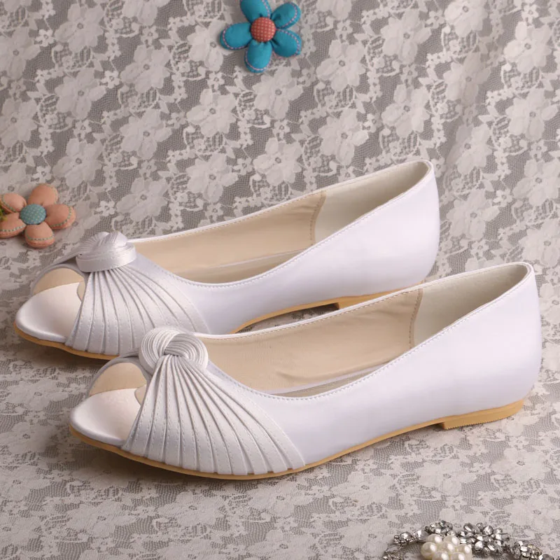 

Wedopus Womens Bridal Flats Peep Toes Knot Wedding Shoes Plus Size