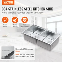VEVOR 33inch  Kitchen Sink  Single/Double Bowl Stainless Steel Sink Workstation Step Sink with Cutting Board and Basket Strainer 2