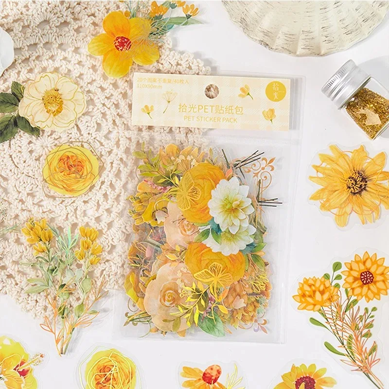Aesthetic Flower Stickers Pack Fresh Plant Hand Account DIY Material Decorative Stationery Stickers Wall Sticker