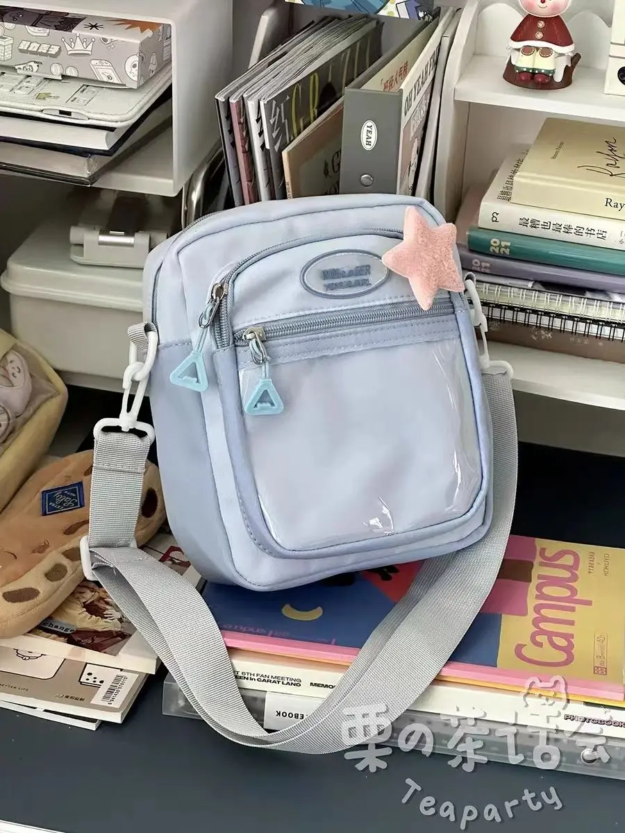 JIAERDI Transparent Square Messenger Bag Purse Women New Nylon Versatile Blue Itabag Ladies Anime Mini Bag Crossbody Bags Girls