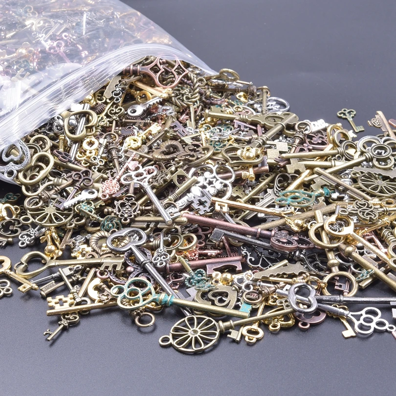 50PCS/Lot Bulk Random Mix Vintage Style Key Alloy Pendant Charm Connecting For Jewelry Women Making DIY Handmade Accessories