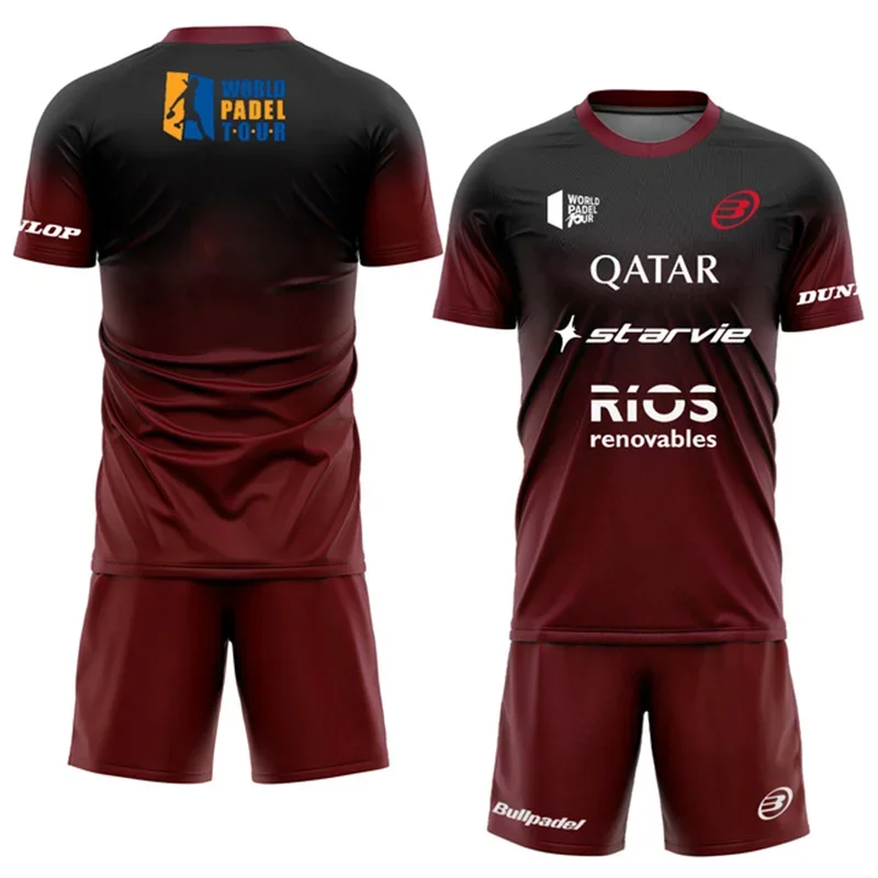 New Men's Padel Tennis Training Suit Premium Gradient Padel Shorts and T-Shirt Set Summer Quick Drying Sportswear Two-piece Set 3
