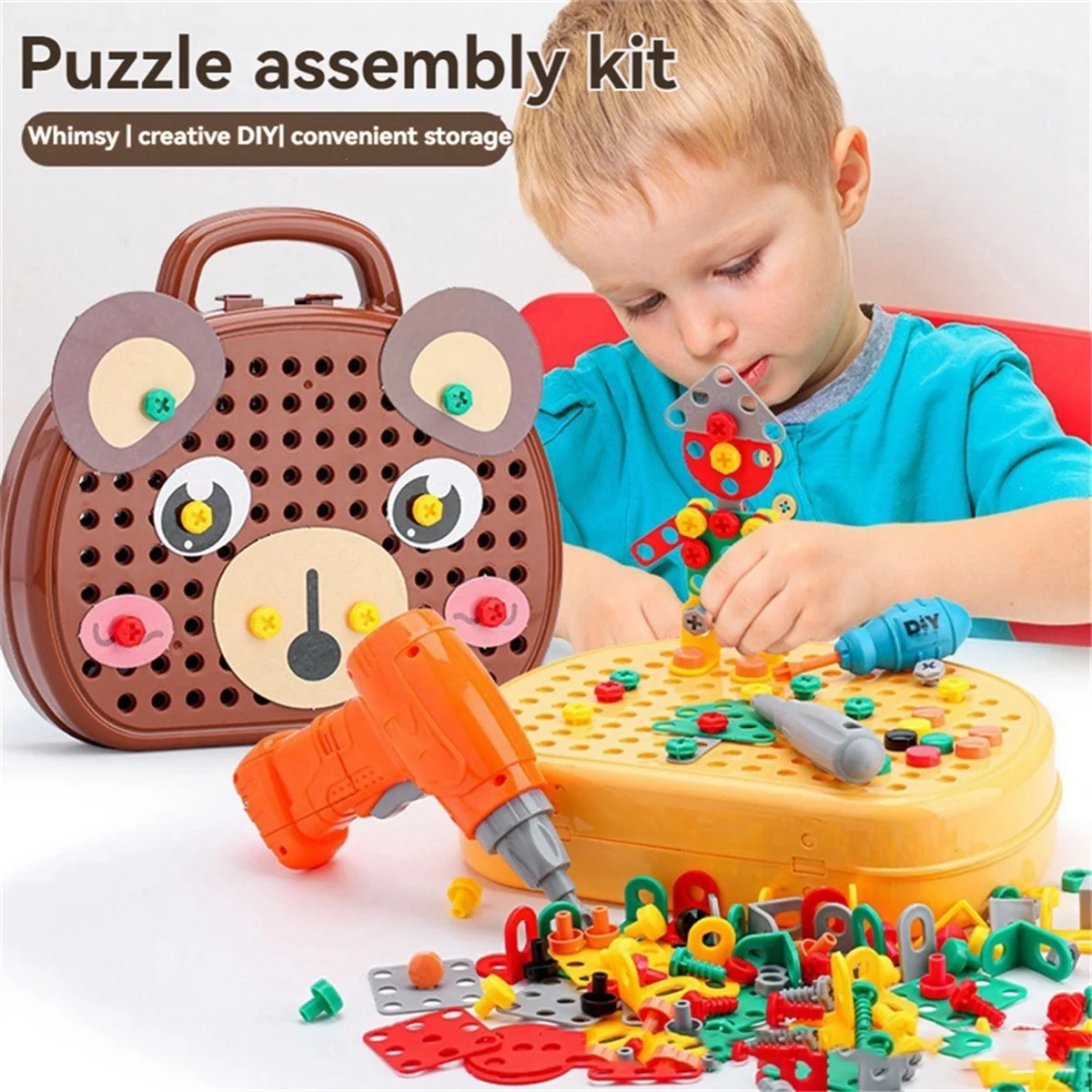 BAAU Play Toolbox with Electric Drill, Toolbox, Toddler Drill and Screw Toy Toolbox