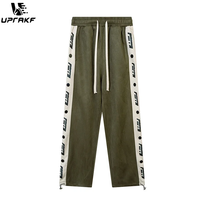 UPRAKF Side Stripe Trousers Streetwear Comfort Fashion Hip Hop High Quality Autumn High Waist Pantalones Back Pocket