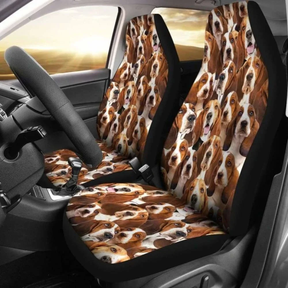 Coprisedili Per Auto Basset Hound Full Face, Confezione Da 2 Coprisedili Anteriori Universali