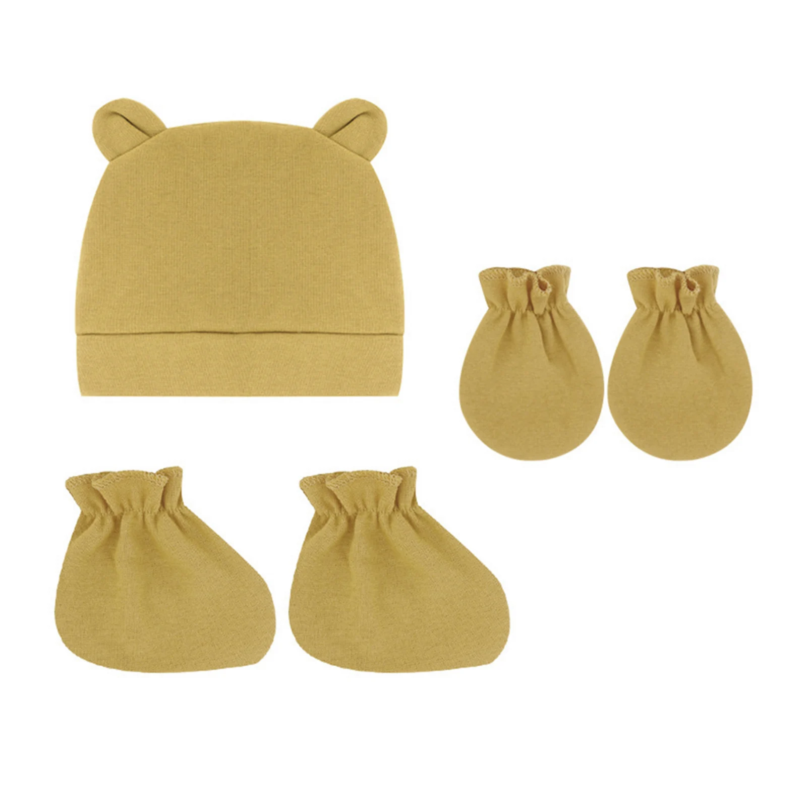 

Baby Anti Scratching Soft Cotton Gloves Cute Ears Hat Set Infants Newborn Mittens Beanies Kit