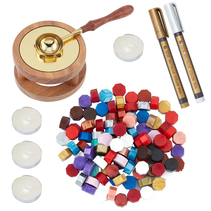 1set Sealing Wax Beads Kit With Octagon Wax Seal Beads Melting Furnace