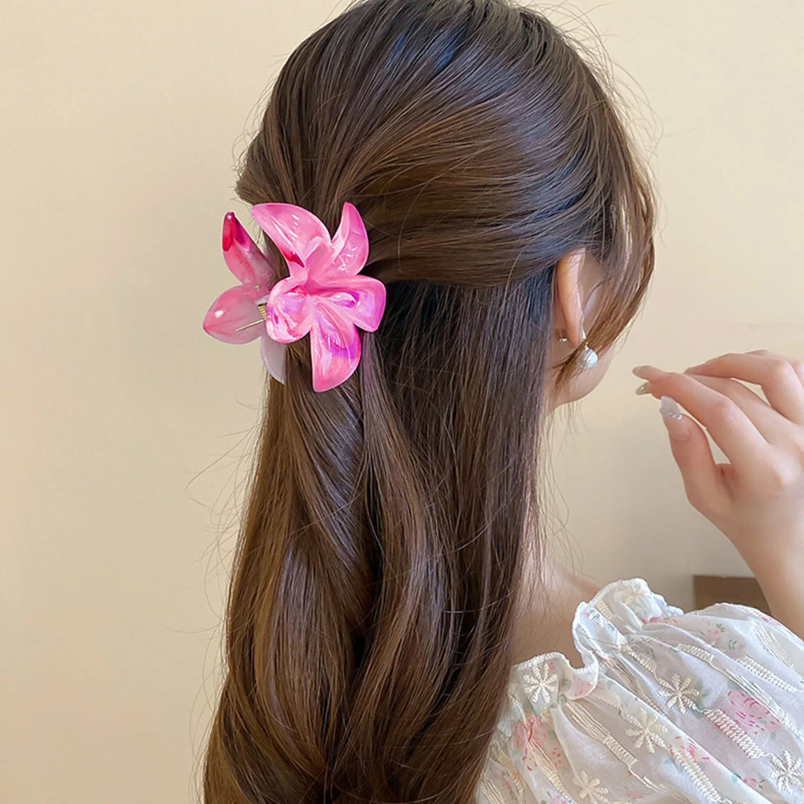 4 cm Farbverlauf Blume Acryl Haar Krallen Clip Frauen Mädchen Süße Haarnadeln Strand Hawaiian Stil Bunte Haar Zubehör – Detail 6