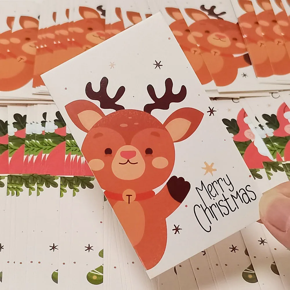 Merry Christmas Gift Cards 10-50Pcs Greeting Card Christmas Tree Stickers Cute Design for New Year