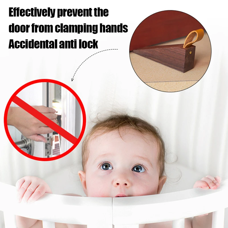 Wooden Door Stopper Solid Wood Non-Slip Heighten Durable Door Wedges Safety For Children And The Old