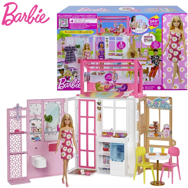 Barbie house Malibu, two-story folding doll house with furniture