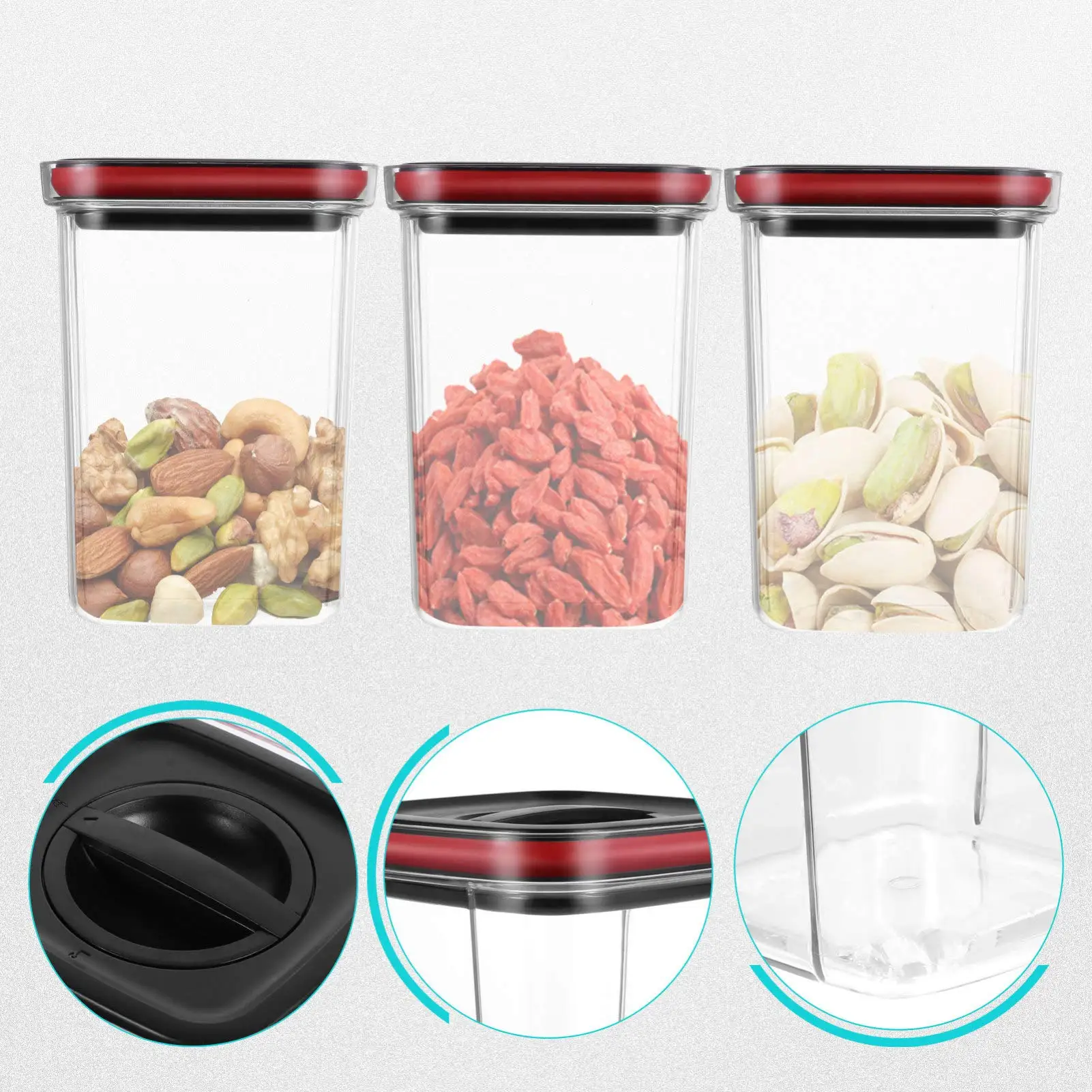 Transparent Sealed Jar Spice Bulk Cereals Organizer for Kitchen Airtight Seal Dry Food Storage with Lid Stackable Clear Canister 4