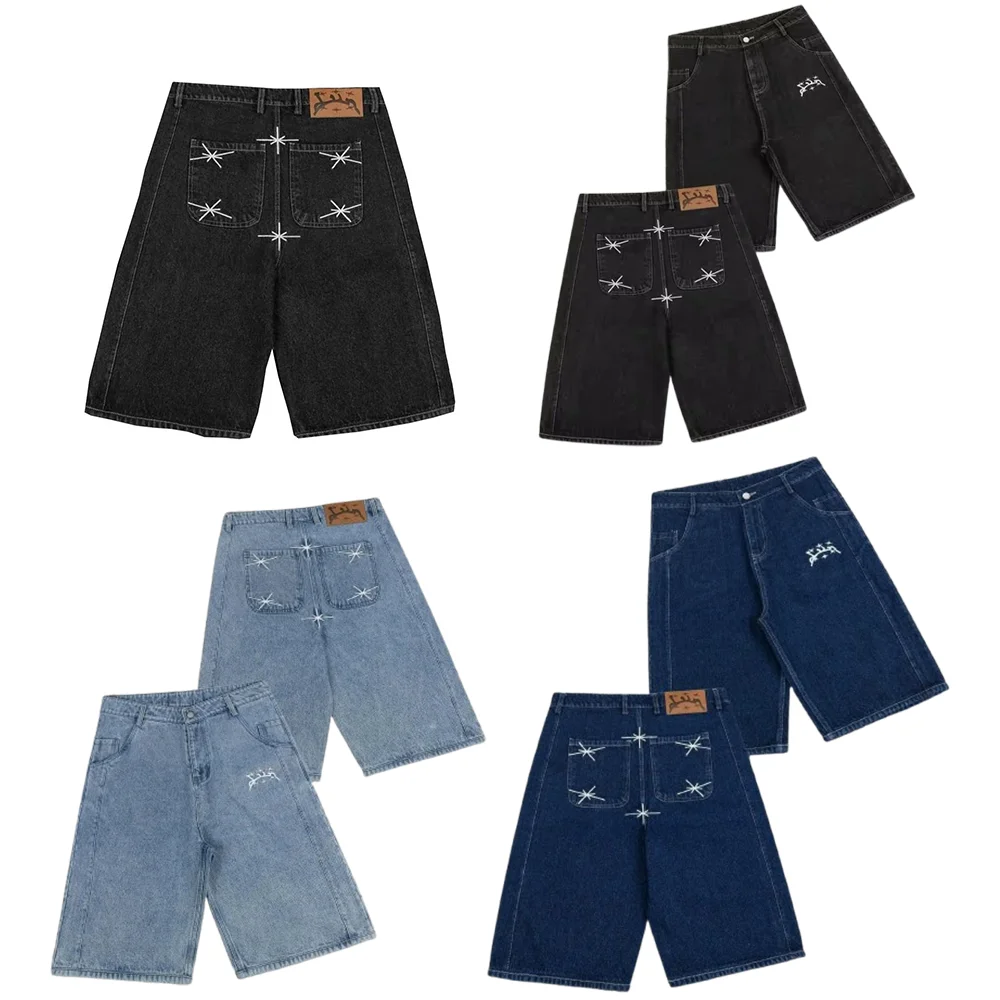 Streetwear Divin Denim Shorts Y2K Jeans Mens Womens Harajuku Hip Hop Lettering Graphic Baggy Jeans Low Waist Sports Shorts