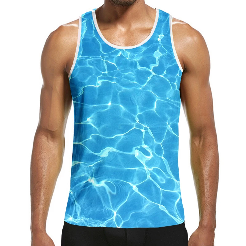 2022 Brand 3D Water ripple swimming pool Men\'s Round Neck T-shirt Suit Fashion Men\'s Women\'s T-shirt Shorts vest Sportswear 4XL
