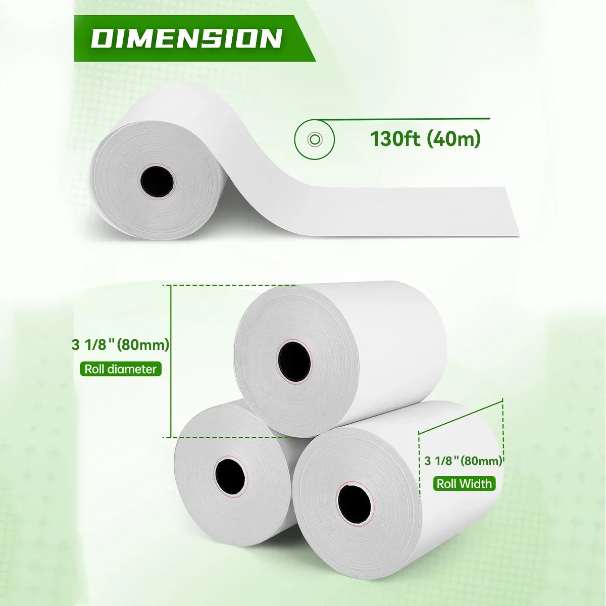Thermal Paper 3 1/8 x 130ft, Rolls Receipt Paper Work for Star Micronics TSP100 TSP143 Epson 80mm Receipt Printer Square POS