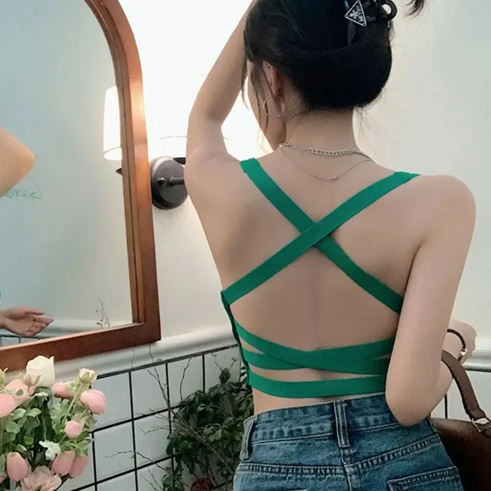 Summer Fashion Sexy Crop Top Women Bra Hollowed Back Cross Strap Yoga Sports Bra Breathable Underwear Female Fitness Vest