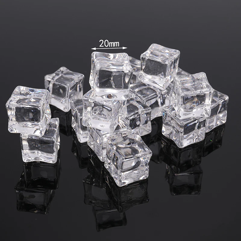 16Pcs Fake Ice Cubes Reusable Artificial Clear Acrylic Crystal Cubes