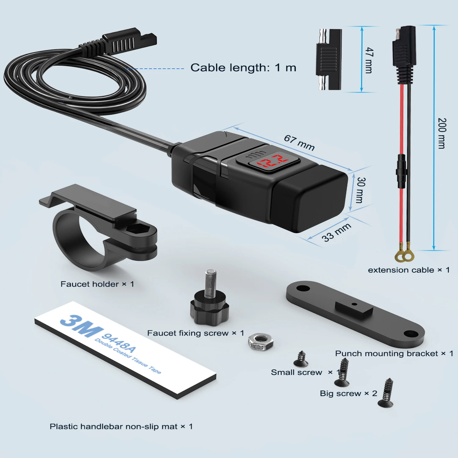 Motorrad Ladegerät 2 USB-Anschlüsse Stecker Adapter Quick Charge