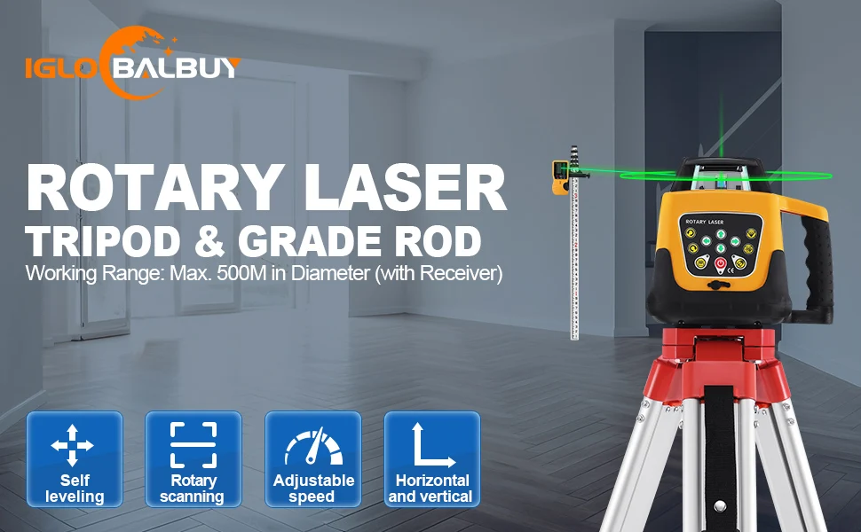 Automatic Self Leveling Green Rotary Laser Level 500m Range Kit with Surveying Tripod 
