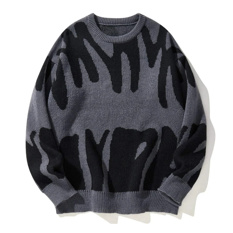 Turtleneck Sweater Basic Sweater Jacquard Sweater Winter Men's New Korean Trend Round Neck Loose Colorblocking Sweater Vintage Y2K Casual Personality Hip-Hop Street Knit Tops