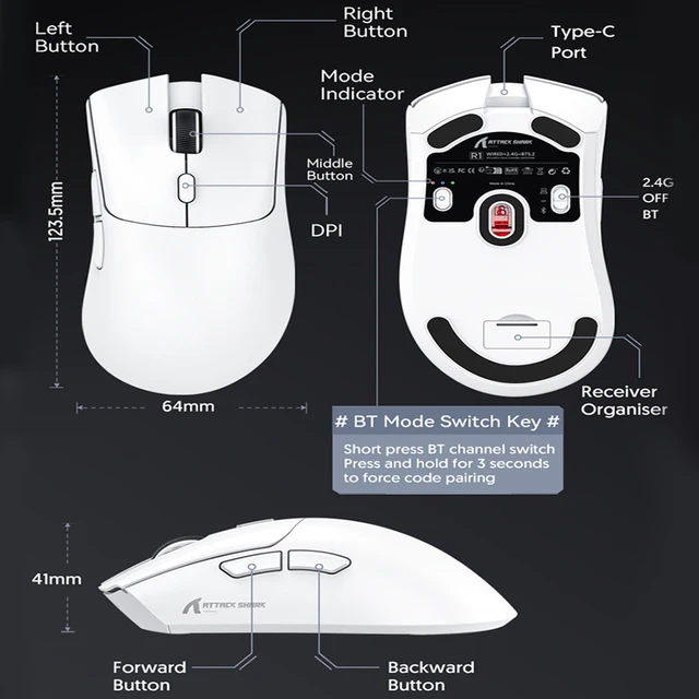 Wireless Gaming Mouse Wired/2.4G/BT5.2 Ergonomic Computer Mouse PAW3311 Optical Mice for Laptop/PC/iPad/Tablet/Mac/Office/Games 3