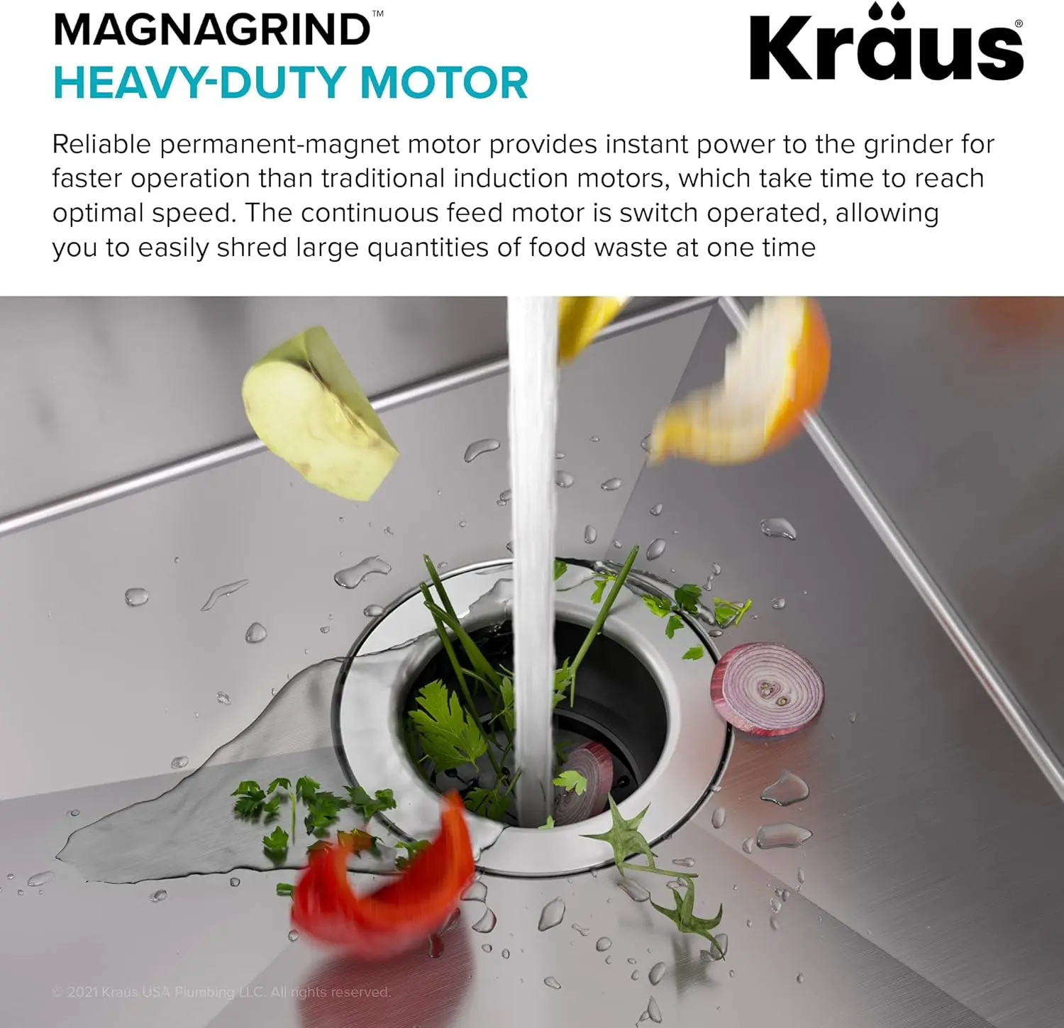 Continuous Feed Garbage Disposal with 3/4 Ultra-Quiet Motor for Kitchen Sinks with Power Cord and Flange Inc 6