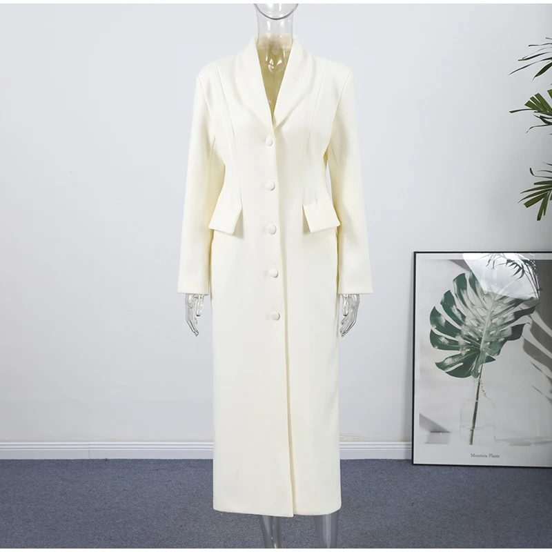 Elegant Hidden Button V-neck Long Coat Women Vintage Classic Waist-cinching Black Tweed Coats Lady Winter Chic Street Overcoats