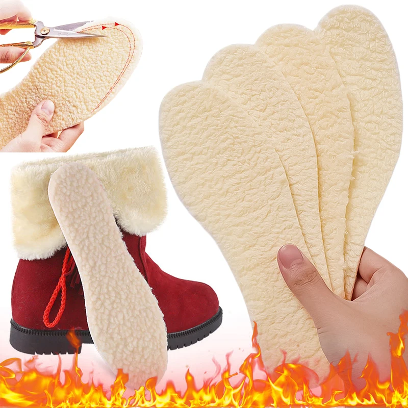 Faux Lamb Fur Insoles Winter Snow Boot Fleece Thickened Thermal Insole