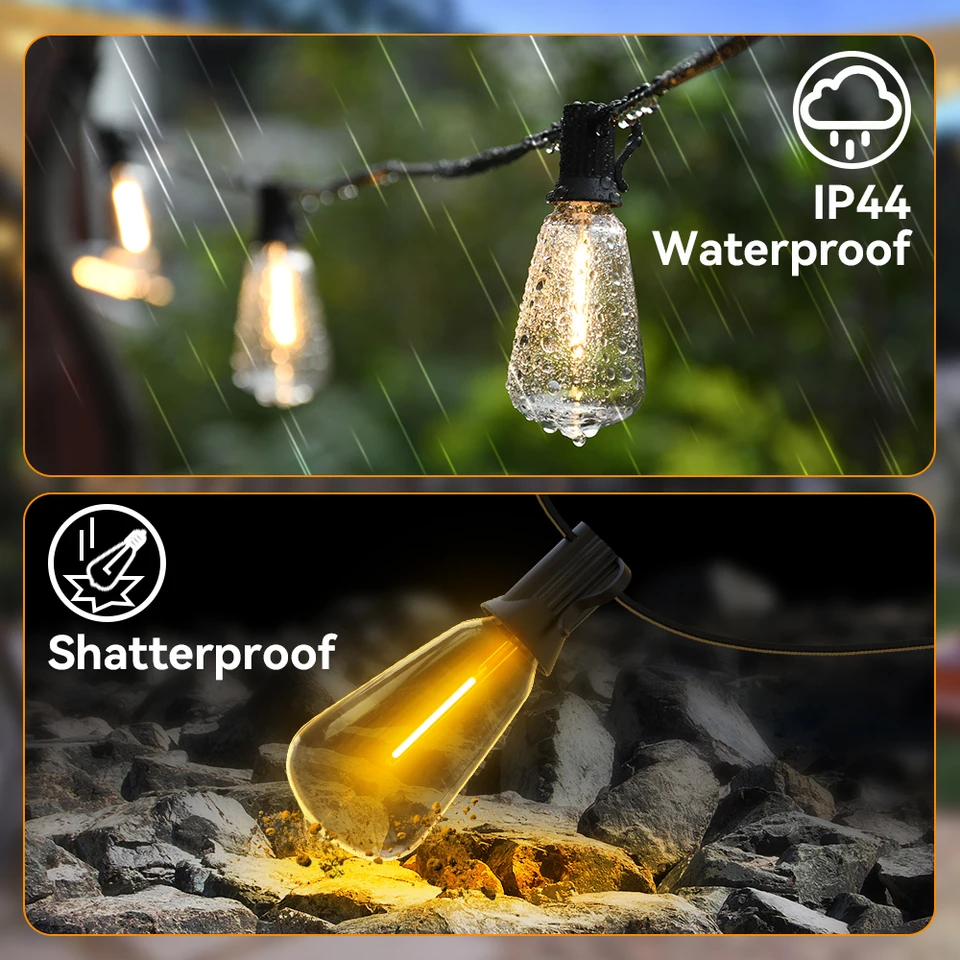 VUAA 2 Luci Solari Da Esterno Con 52 Lampadine Edison ST38, Luce LED Dimmerabile, Impermeabili, Con Telecomando